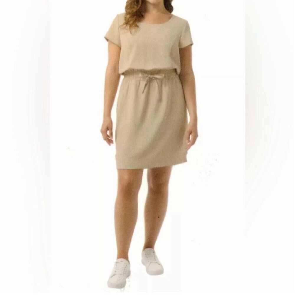 32 DEGREES COOL Twill Dress XXL Cream Beige Tan Pockets Adjustable Waist NWT